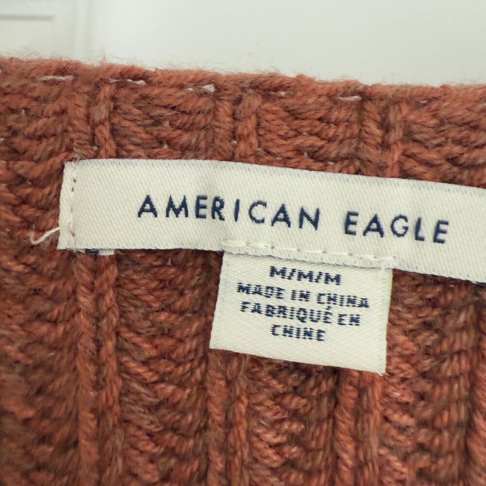 Women American Eagle  Long Sleeve Cropped Henley Sweater Brown Pink Size Medium - Picture 4 of 6